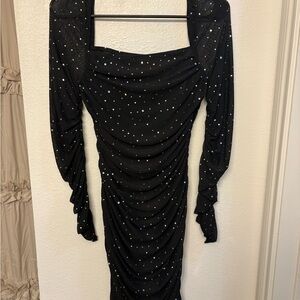 SHEIN Black Long Sleeve Dress with Glitter Accents